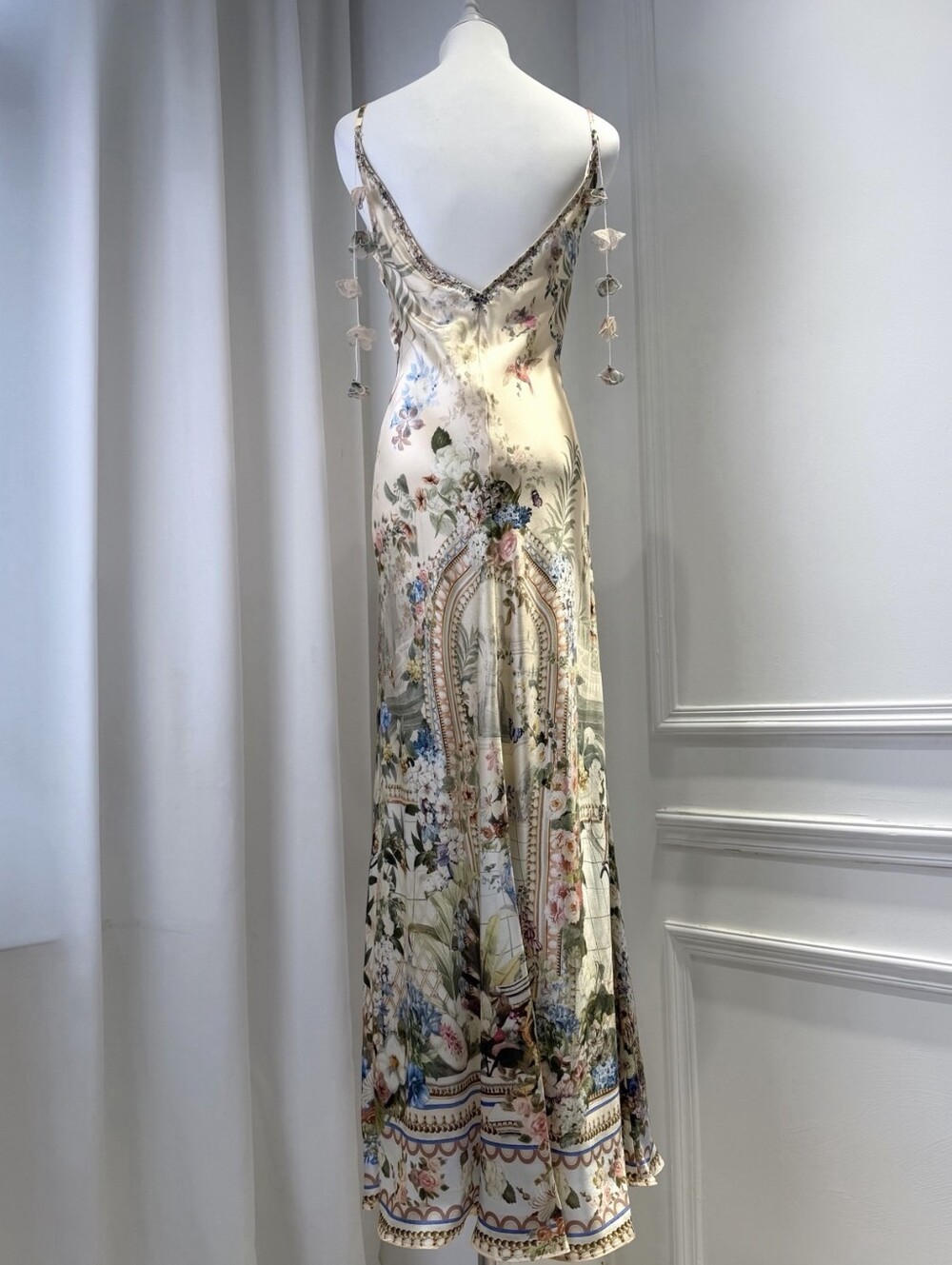 Camilla V Neck Full Length Bias Slip Dress In Midsummer Masterpiece - Picture 10 of 15